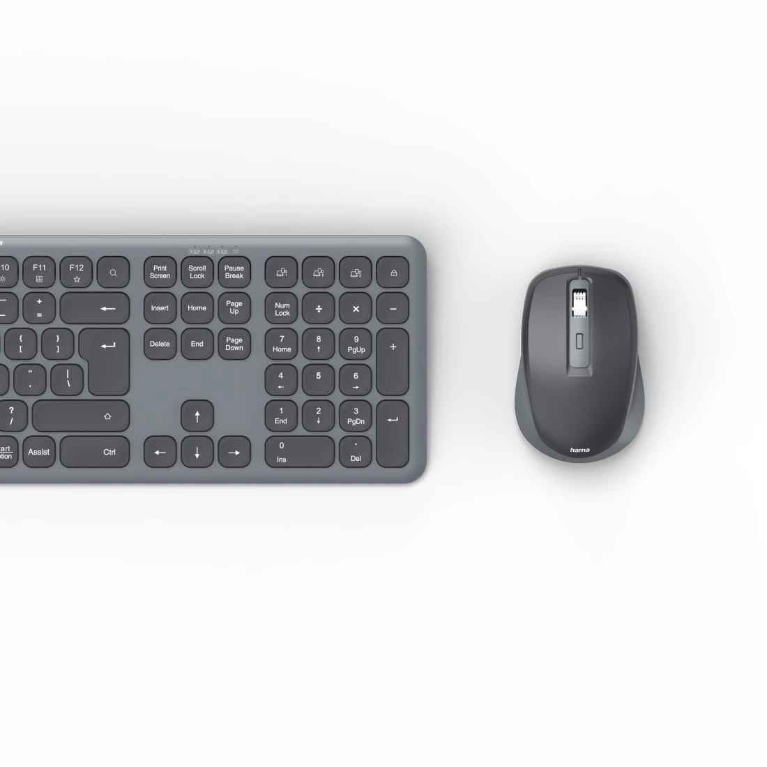 Hama U8173065 WKM-550 Multi Device Wireless Keyboard and Mouse Set with QWERTY Assist AI, Gray