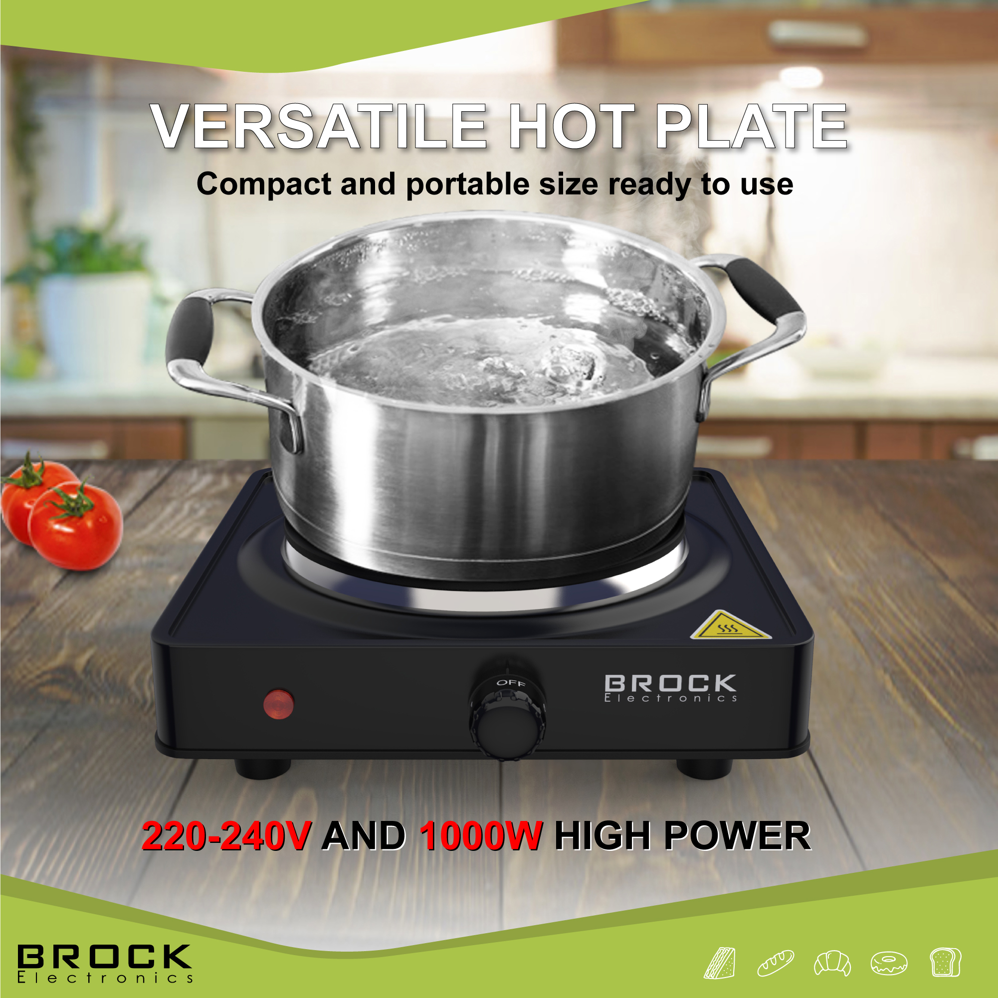 Brock EP 100 BK Single Ring Electric Hob 1500W, Black