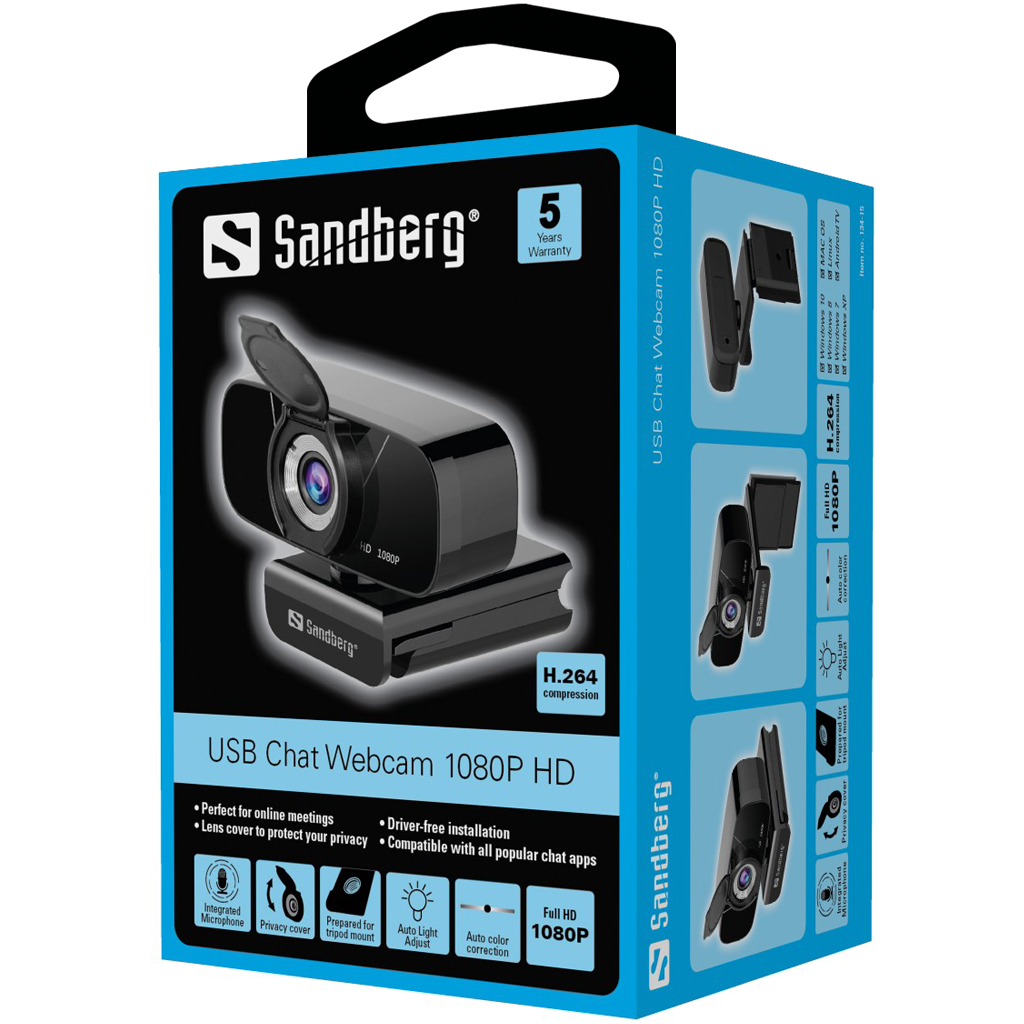 Sandberg 134-15 USB Chat Webcam 1080P HD, Black