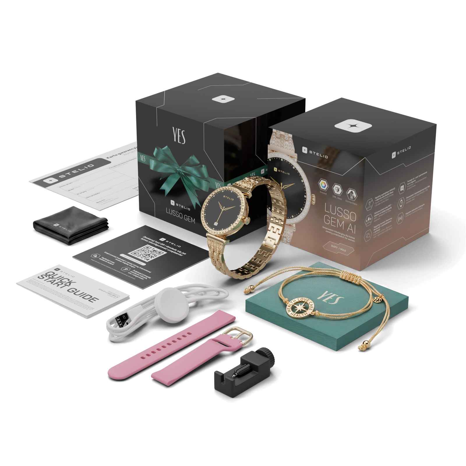 Stelio STSWL102GD LUSSO GEM AI Womens Smartwatch  + YES Bracelet, Gold