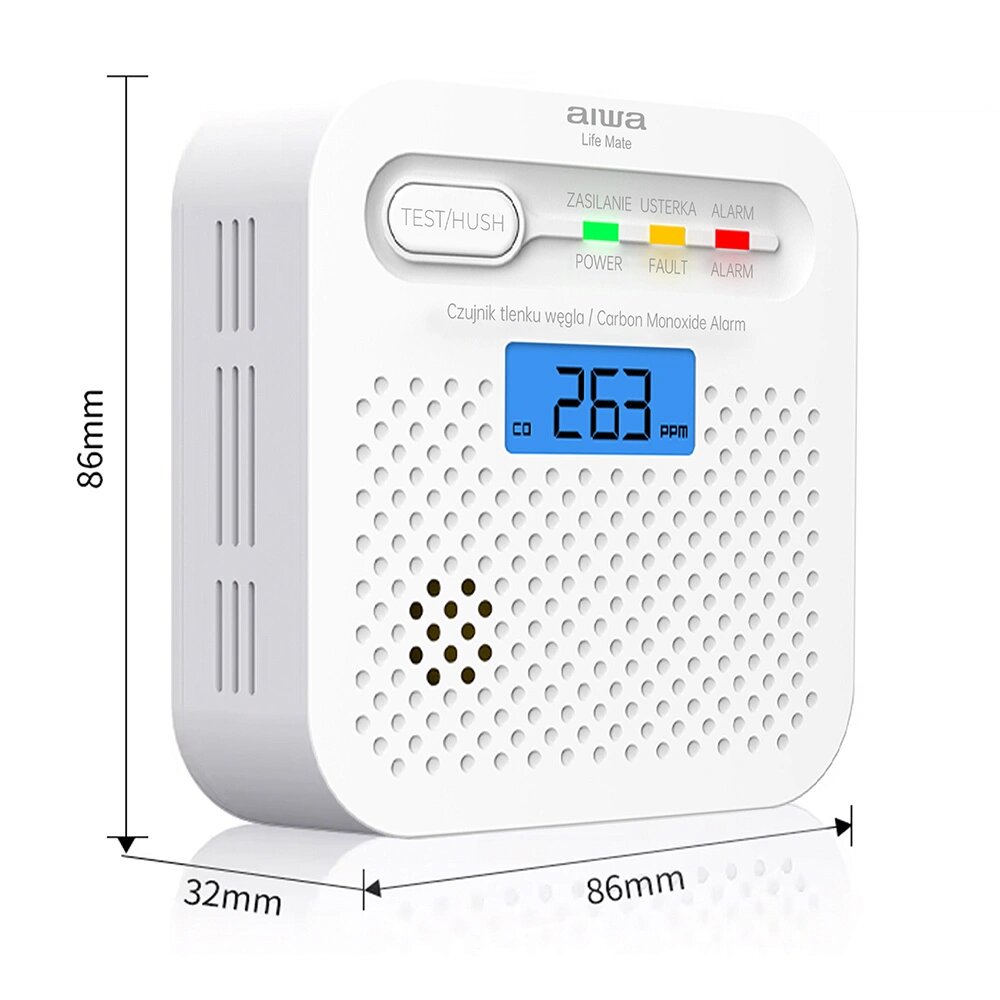 Aiwa Y100A-AA ANZEN S1 Carbon Monoxide Alarm, White
