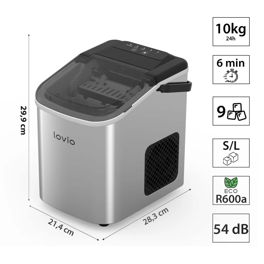 Lovio LVIM001SL CRYSYAL ICE Home Ice Maker, Express Ice, Steel,/Silver