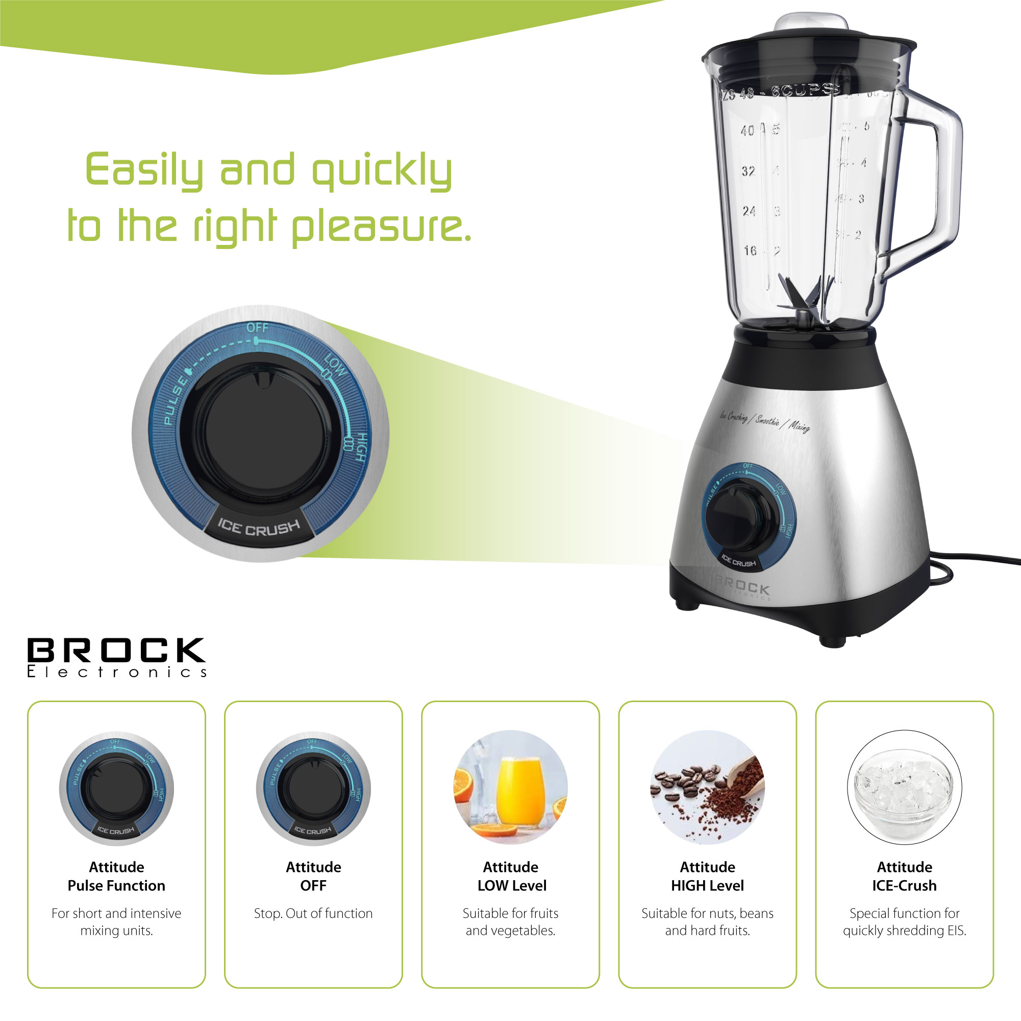 Brock BL 1502 SS Table Blender  500W, Steel/Black