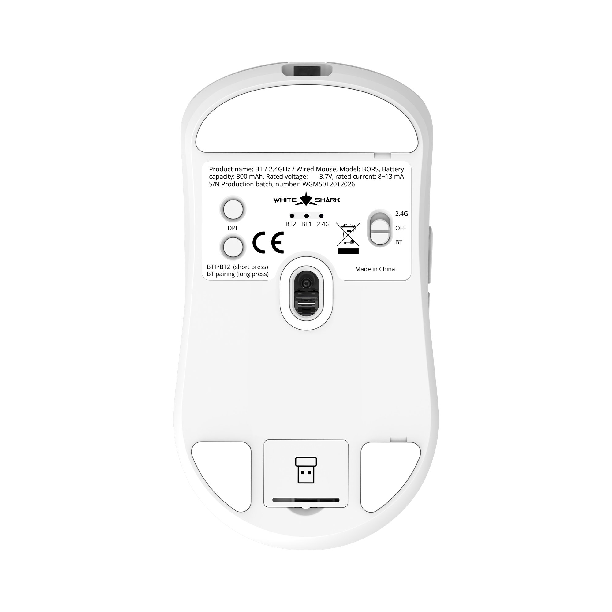 White Shark BORS-W WGM-5021 12000 DPI Wireless Gaming Mouse, White