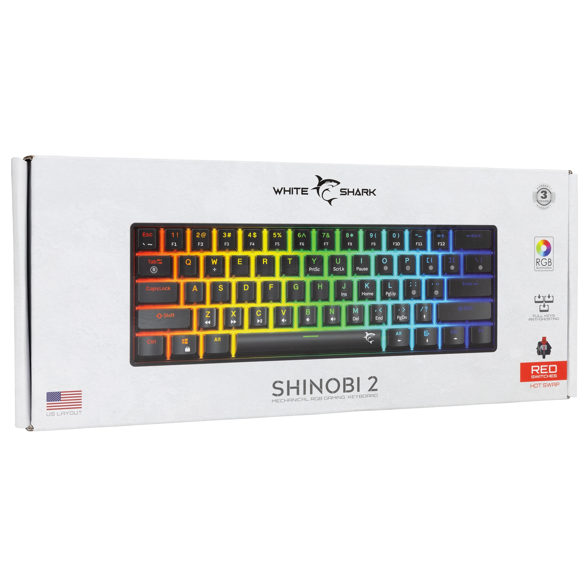 White Shark SHINOBI-2-B-US-RED.SW GK-004111 US Red switch, Black