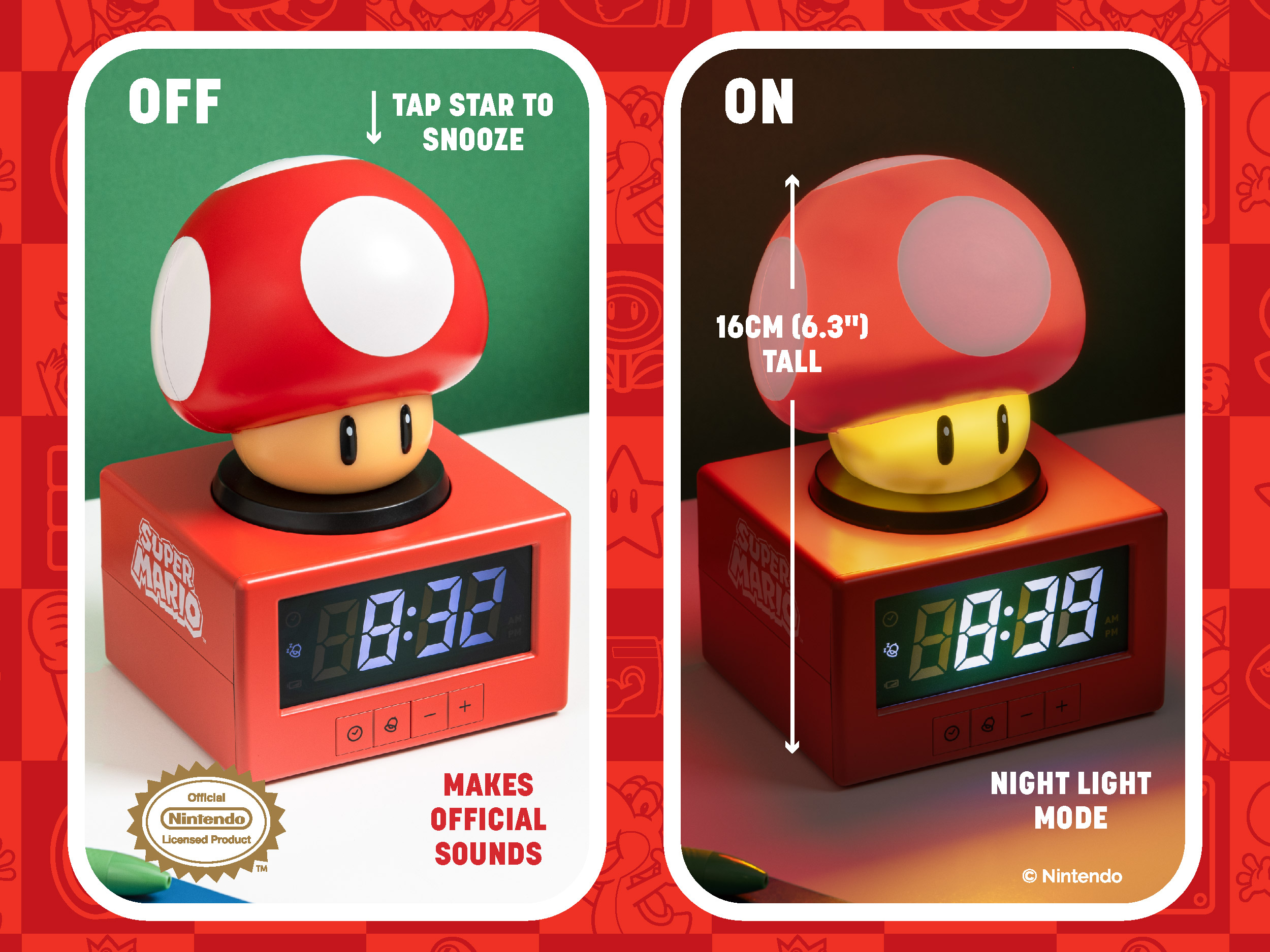 Paladone Super Mario Super Mushroom Icon Alarm Clock