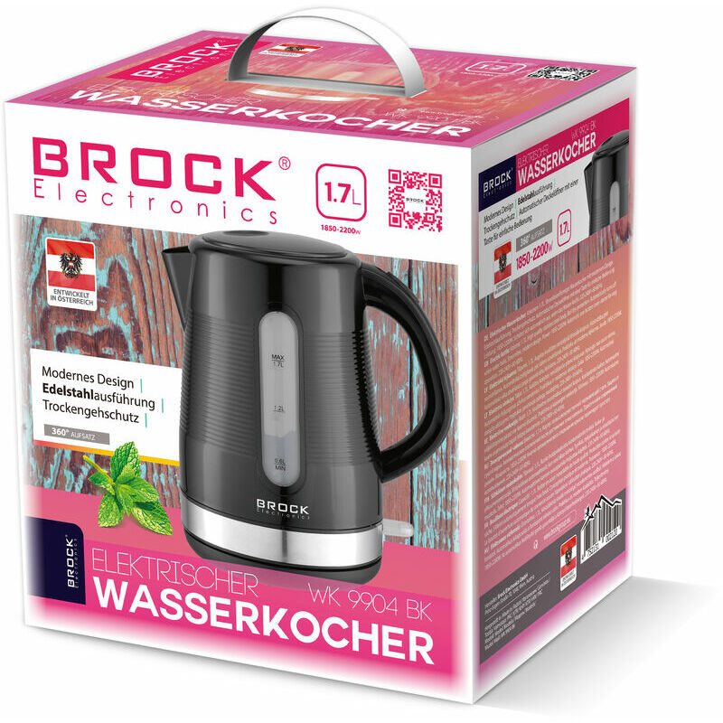 Brock WK 9904 BK Kettle With 360 Degree Base 1,7L 2200W Black/Steel