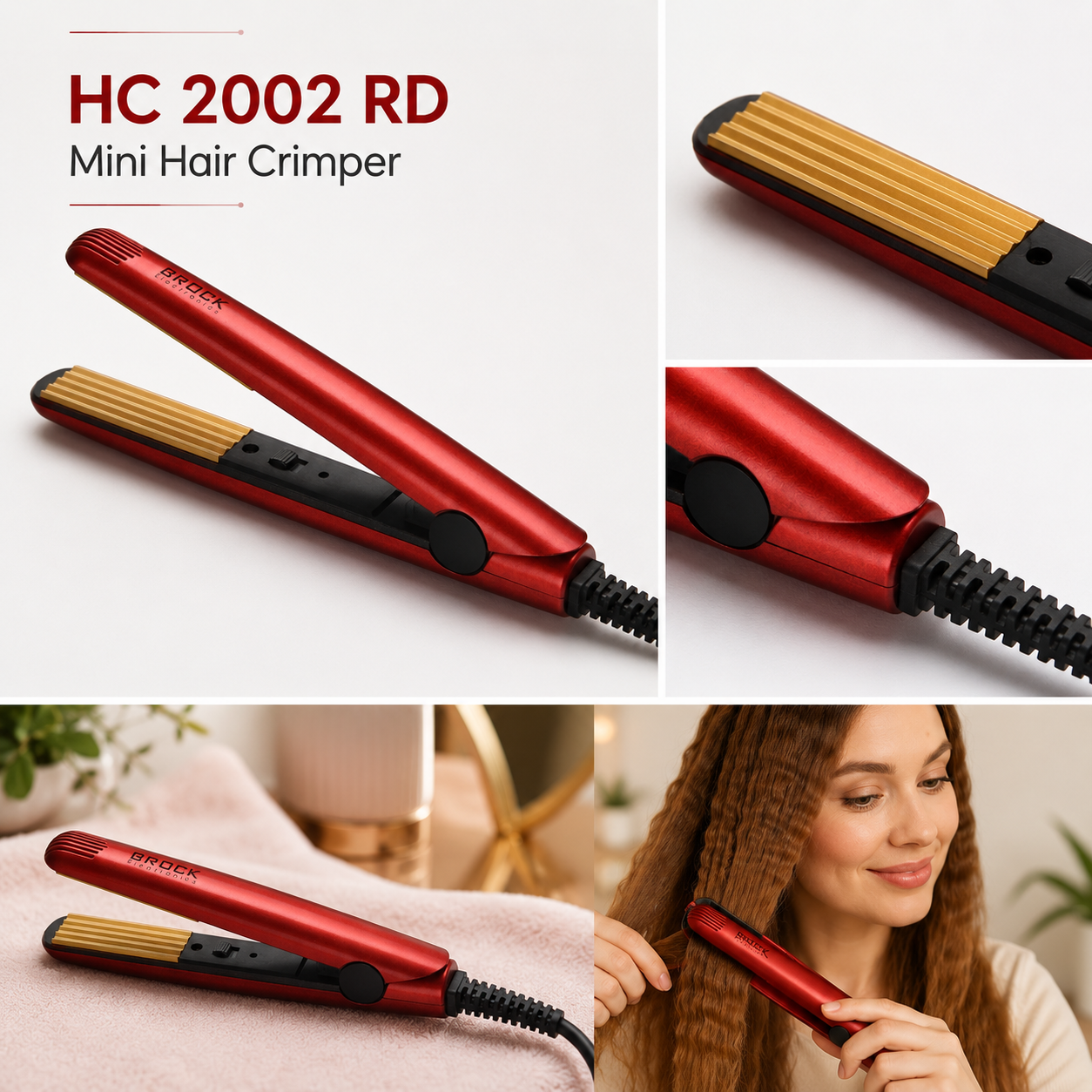 Brock HC 2002 RD Mini Hair Crimper 39W, Red