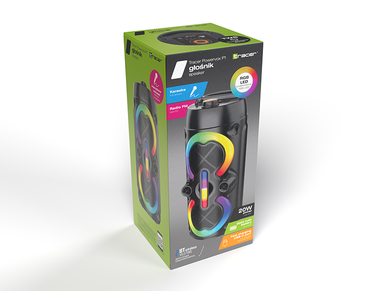 Tracer 47687 Powervox P1 Speaker, Black With RGB