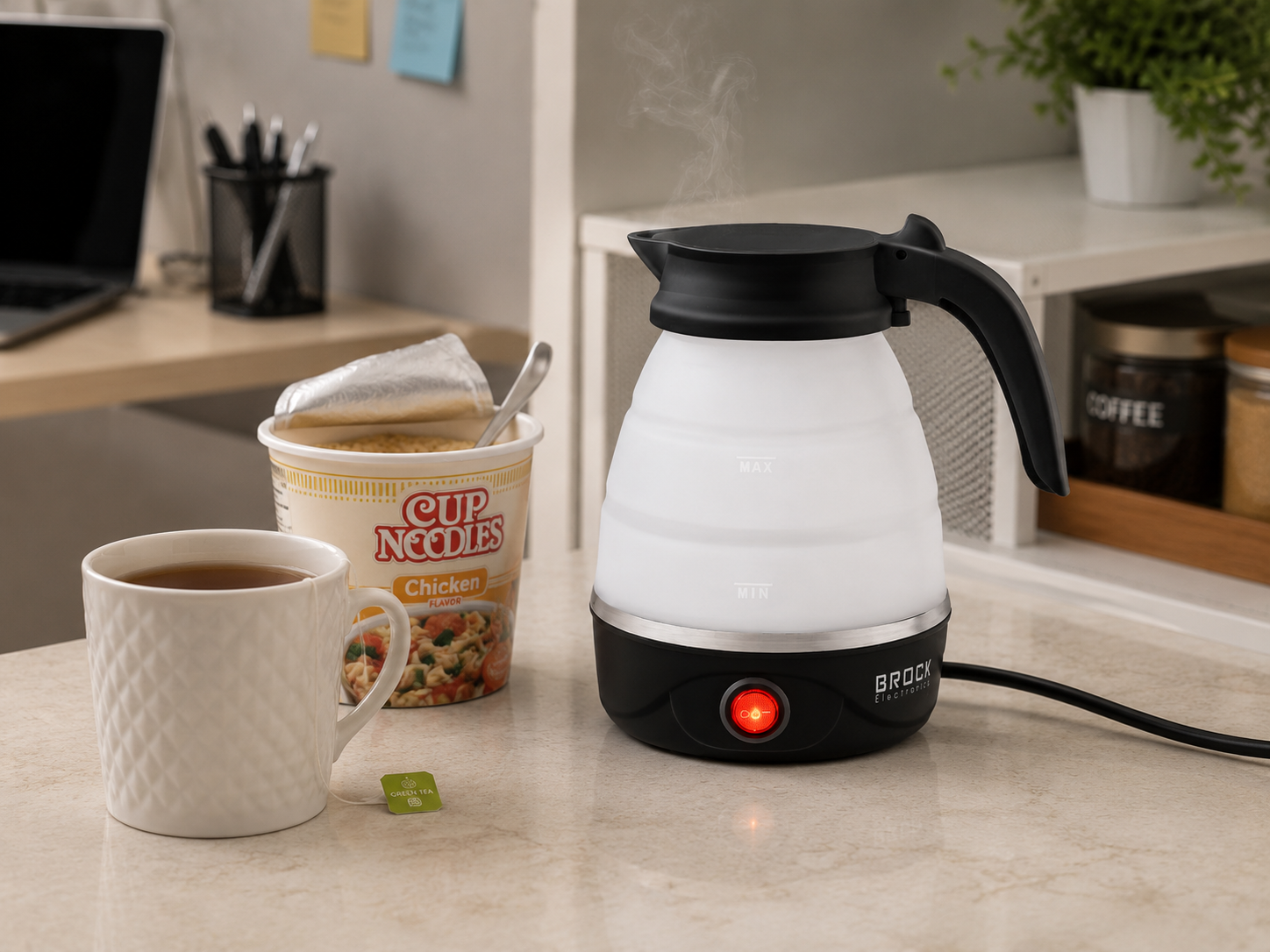 Brock WK 0904 BK Foldable Travel Kettle 0,5L 500W, Black/White
