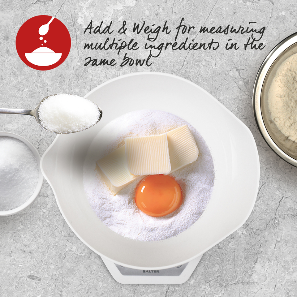 Salter 1024 WHDR14EU16 Digital Kitchen Scale & Dual Pour Bowl - White