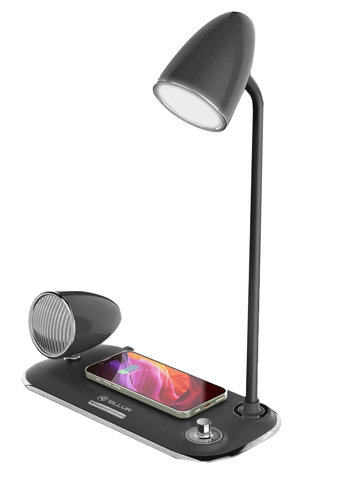 Tellur Nostalgia Wireless Charging Station, Bluetooth Speaker, Desk Lamp - Black