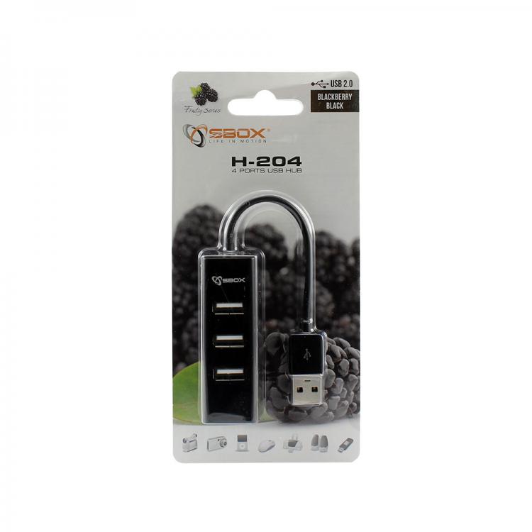 Sbox H-204 USB 4 Ports HUB, Black