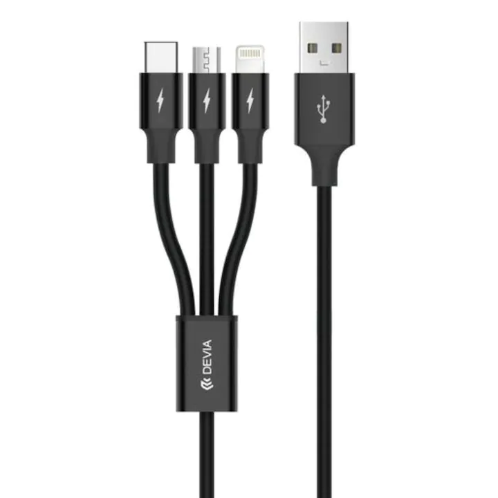 Devia Kintone Series 3-in-1 Tube, USB to Lightning, MicroUSB, Type-C, 1.2m, Black