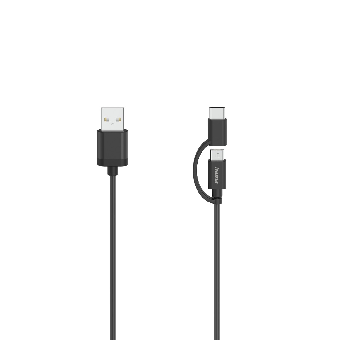 Hama Micro-USB Cable, 2-in-1, including a USB-C adapter, USB 2.0, 0.75 m