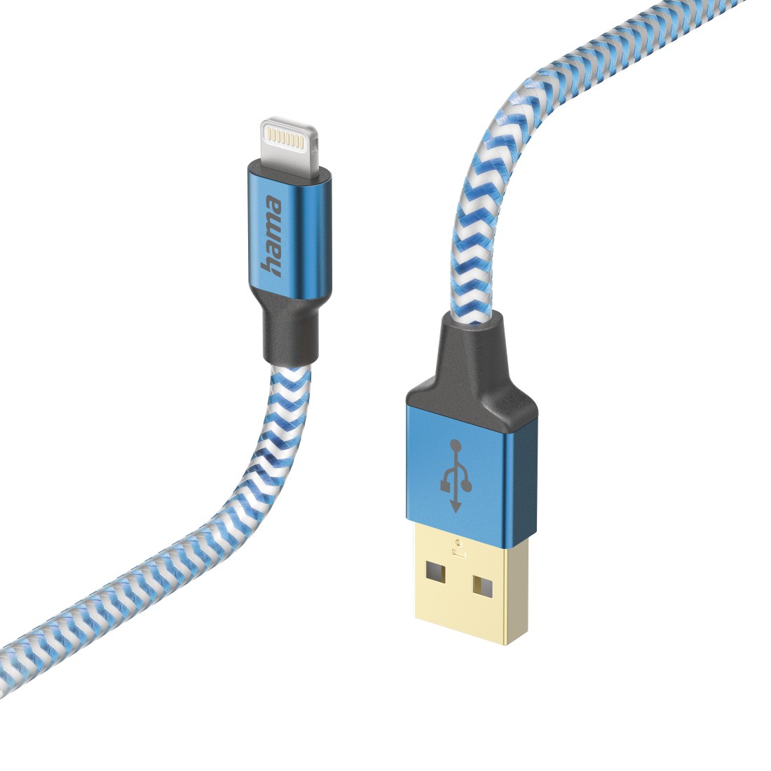 Hama Reflective Charging Cable, USB-A to Lightning, 1.5m, Nylon, Blue