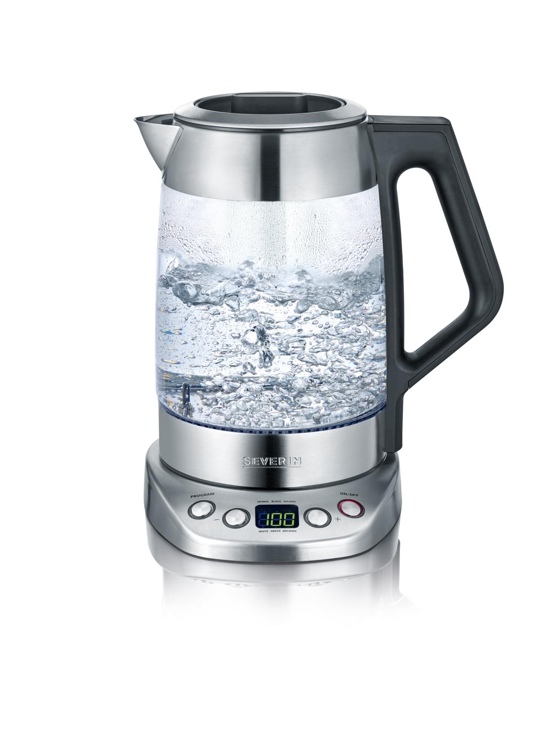 Severin Glass Tea-/Water Kettle Deluxe WK 3480 (stainless steel/transparent, 1.7 liters)