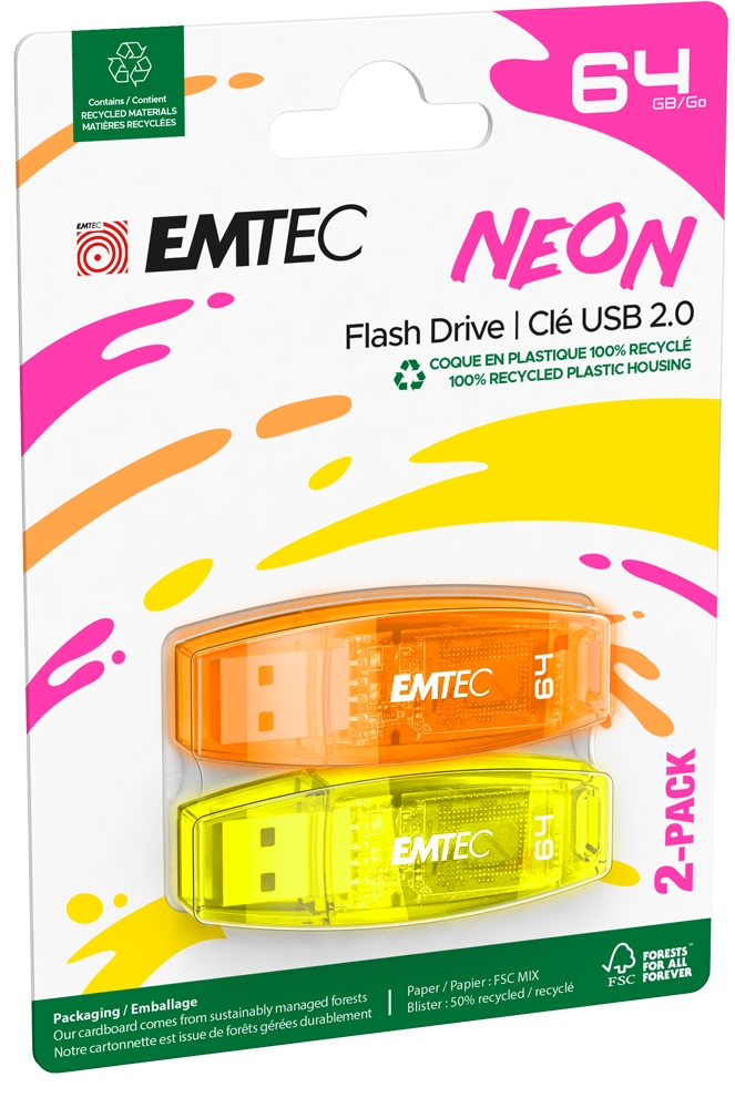 Emtec USB2.0 C410 64GB Neon 2 pieces